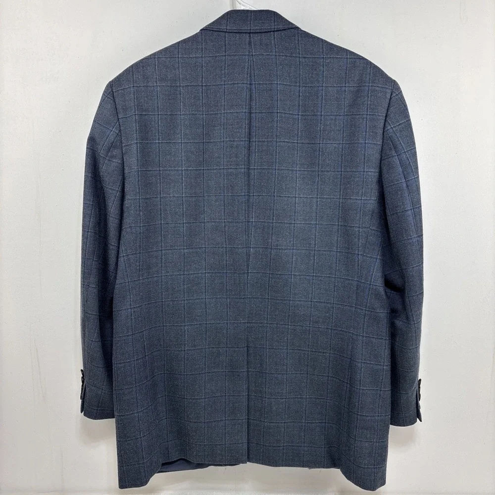 Ralph Lauren Mens Wool Silk Blazer Gray Blue Windowpane‎ Plaid Suit Jacket 42R